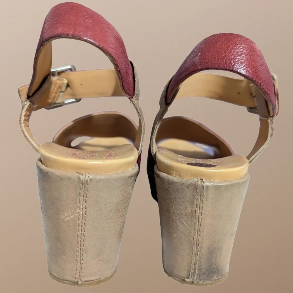 Kork-Ease Keirn Platform Wedge Sandal in Tan and Red Size 10 Boho Leather